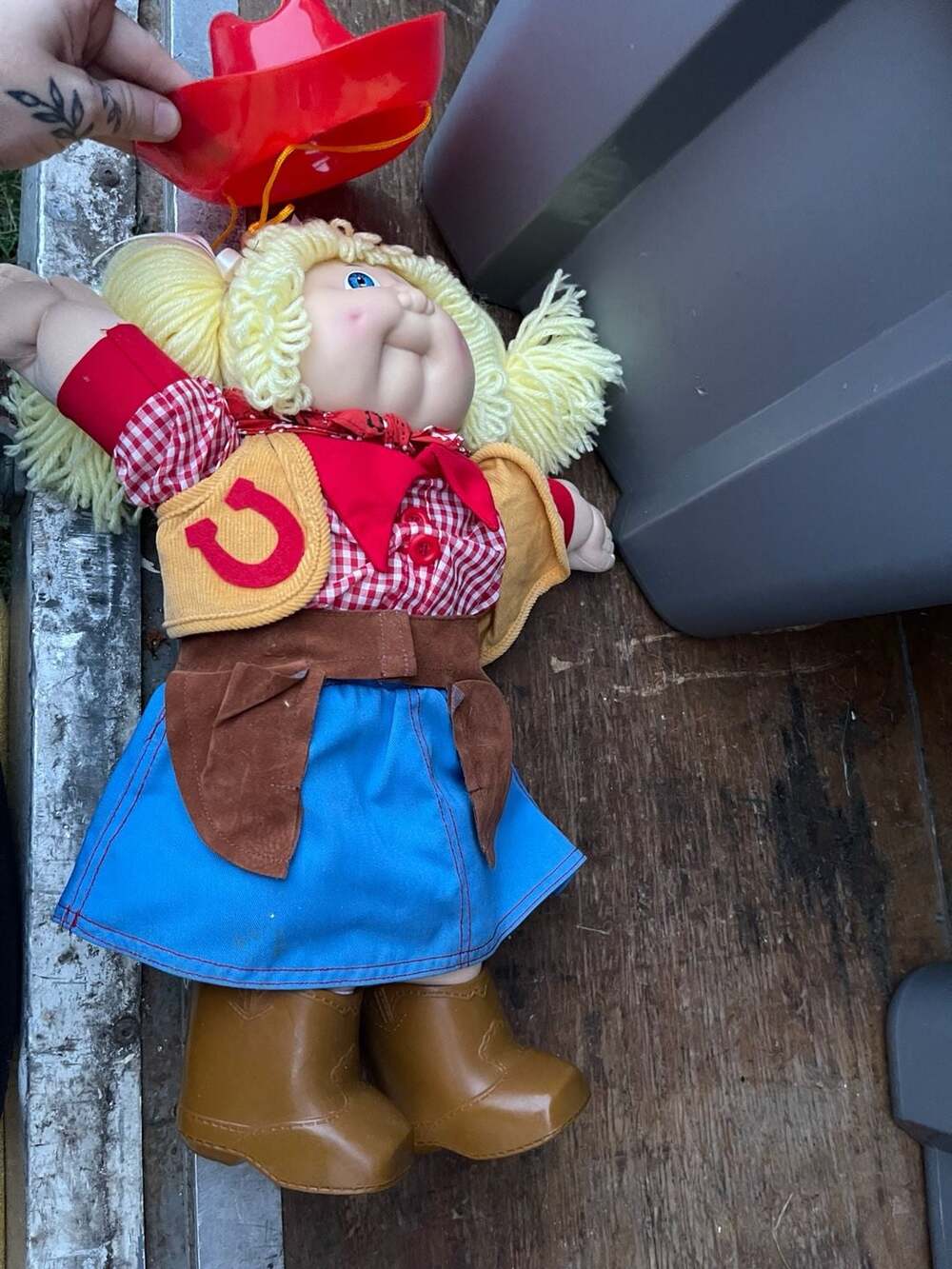 Vintage Coleco Cabbage Patch Kids Cowgirl Doll Blonde Yarn Hair with Cowboy Outf